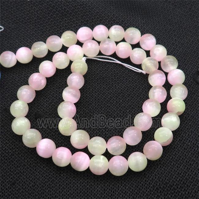 Selenite Beads Green Pink Dye Smooth Round