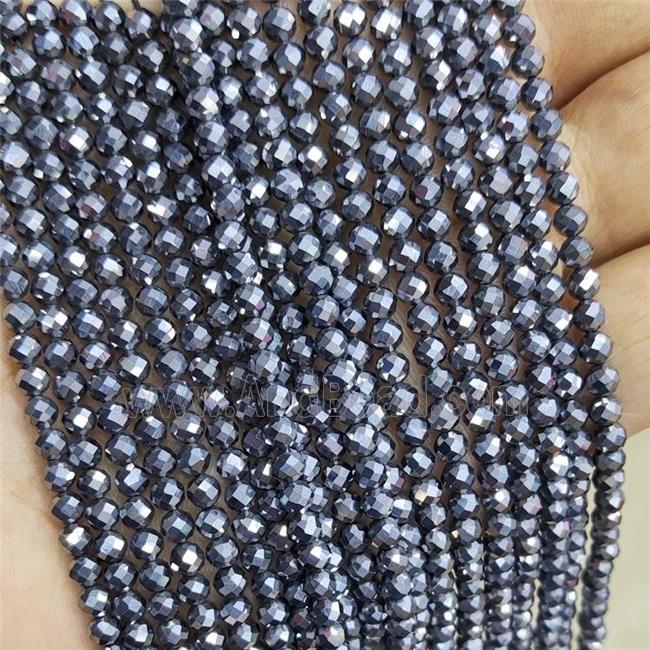 Natural Terahertz Stone Beads Silver Faceted Round