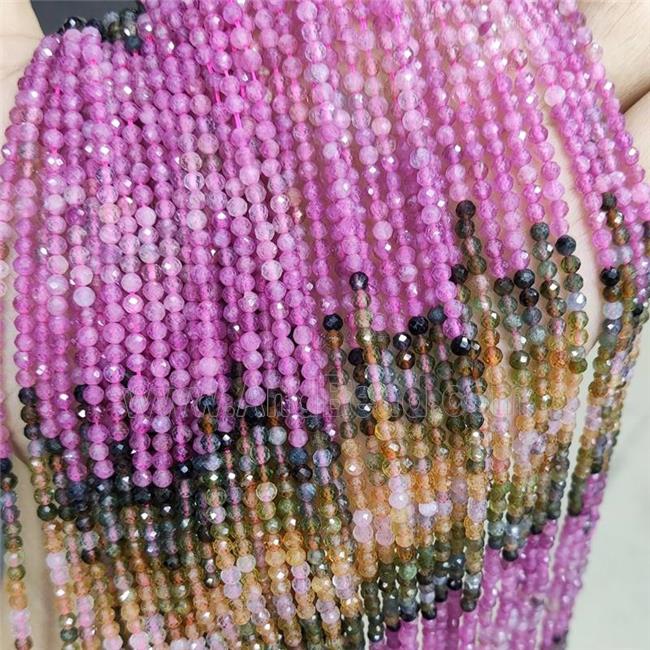 Natural Tourmaline Beads Multicolor Faceted Round