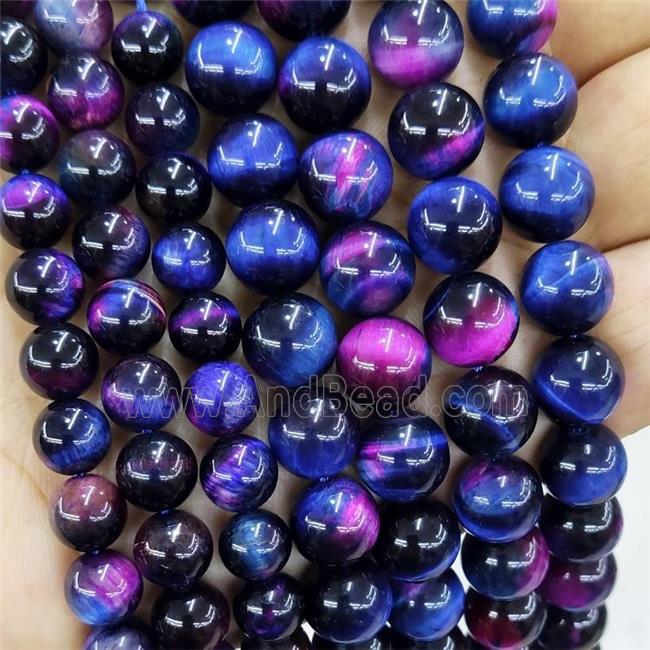 Natural Tiger Eye Stone Beads Multicolor Dye Smooth Round