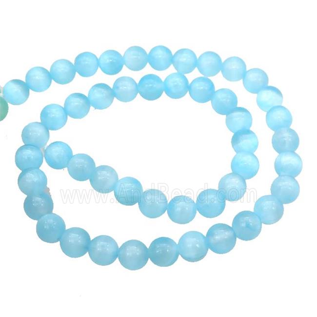 Aqua Selenite Beads Smooth Round Dye