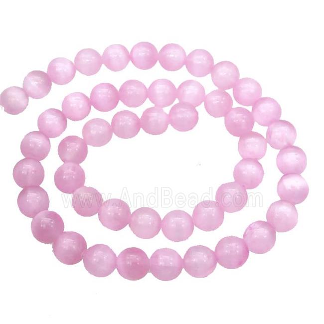 Pink Selenite Beads Smooth Round Dye
