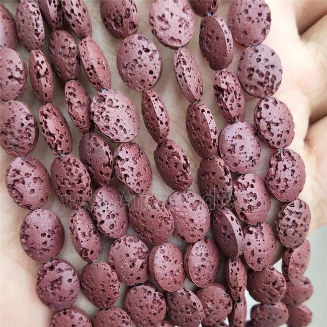Rock Lava Oval Beads Maroon Red Dye