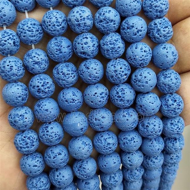 Rock Lava Round Beads Rich Blue Dye