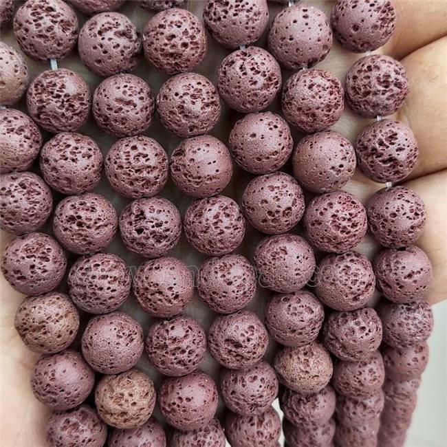 Rock Lava Round Beads Maroon Red Dye