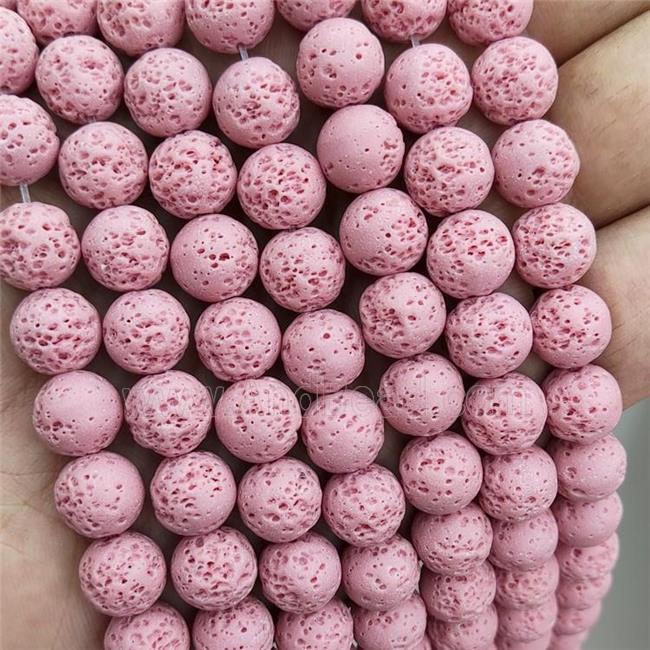 Rock Lava Round Beads Pink Dye
