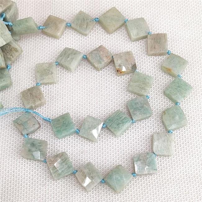 Natural Green Amazonite Beads Faceted Square Corner-Drilled