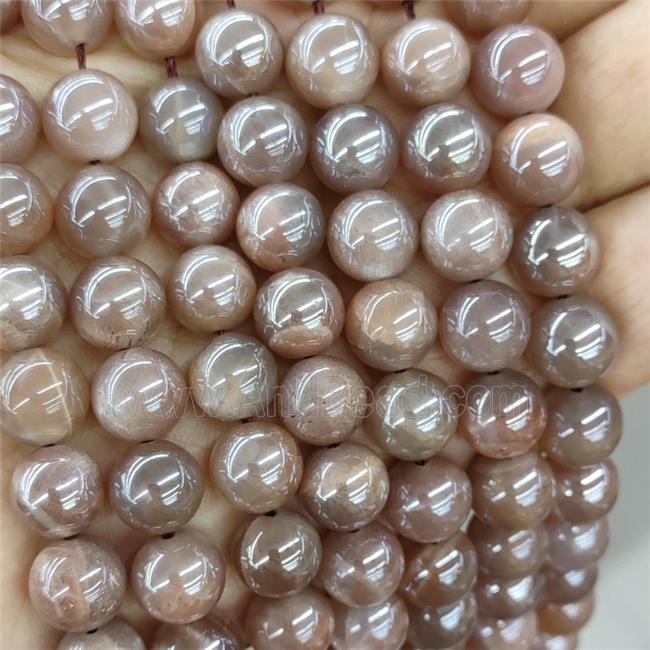Peach Moonstone Beads Smooth Round Electroplated