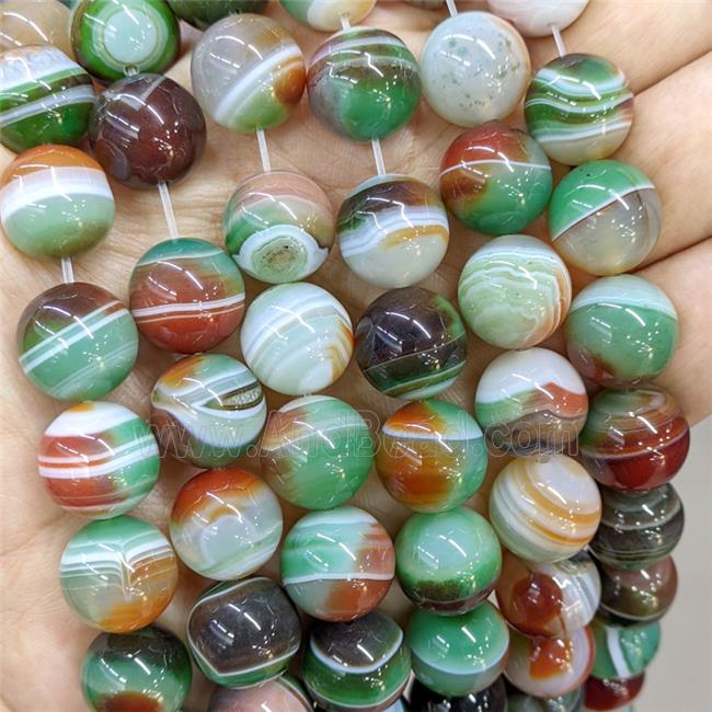 Natural Banded Agate Beads Red Green Dye Stripe Smootn Round