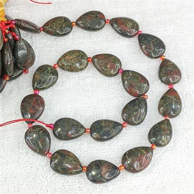 Bloodstone Teardrop Beads Flat