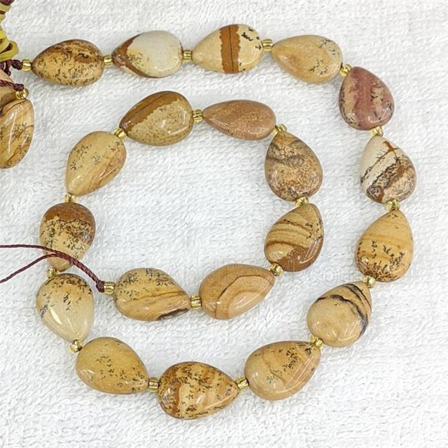 Natural Picture Jasper Teardrop Beads Flat