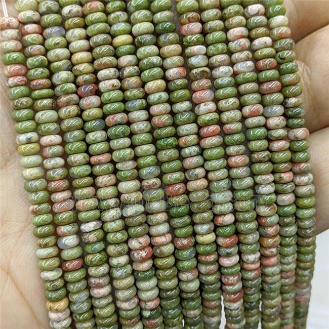Natural Unakite Beads Green Smooth Rondelle