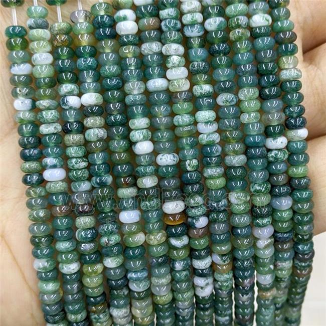 Natural Green Moss Agate Beads Smooth Rondelle