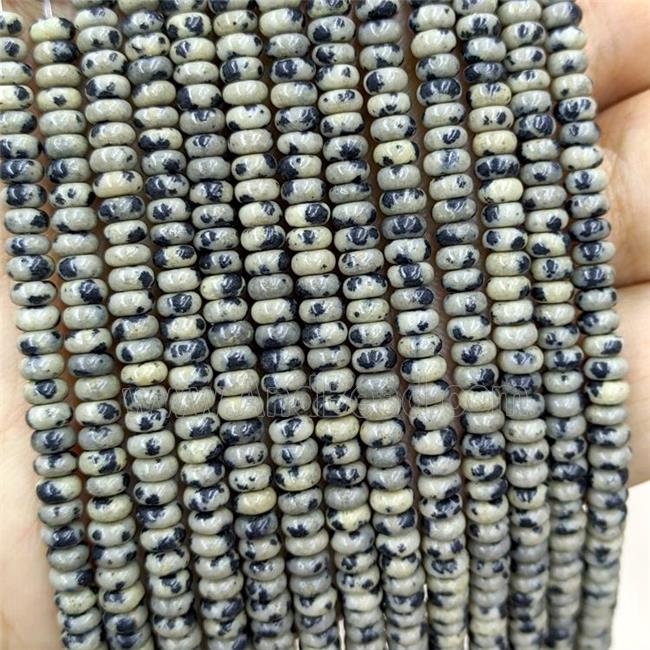 Natural Black Dalmatian Jasper Beads Smooth Rondelle