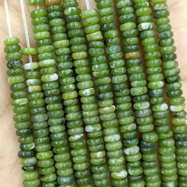 Chinese Green Nephrite Jade Beads Smooth Rondelle