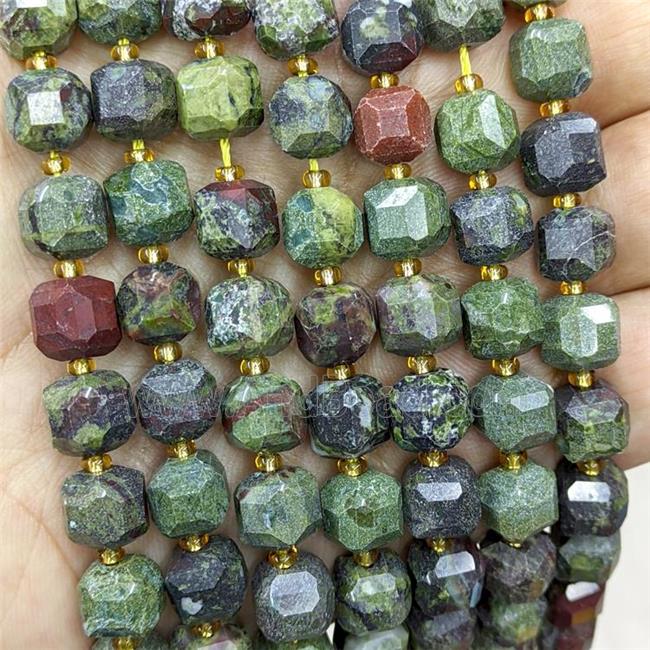 Natural Dragon Bloodstone Beads Green Faceted Cube
