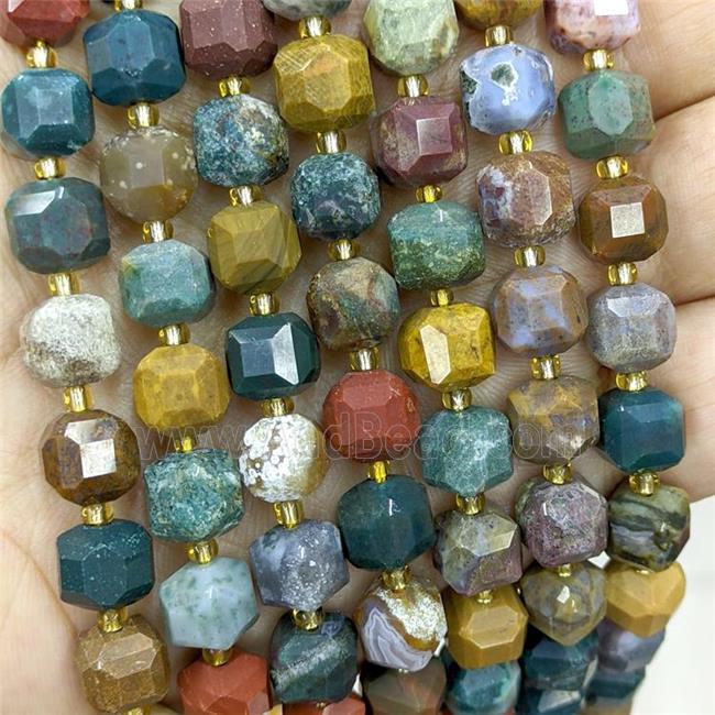 Natural Ocean Agate Beads Multicolor Faceted Cube