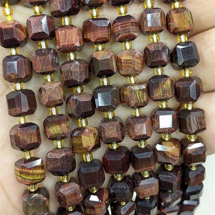 Natural Tiger Eye Stone Beads Red Dye Faceted Cube
