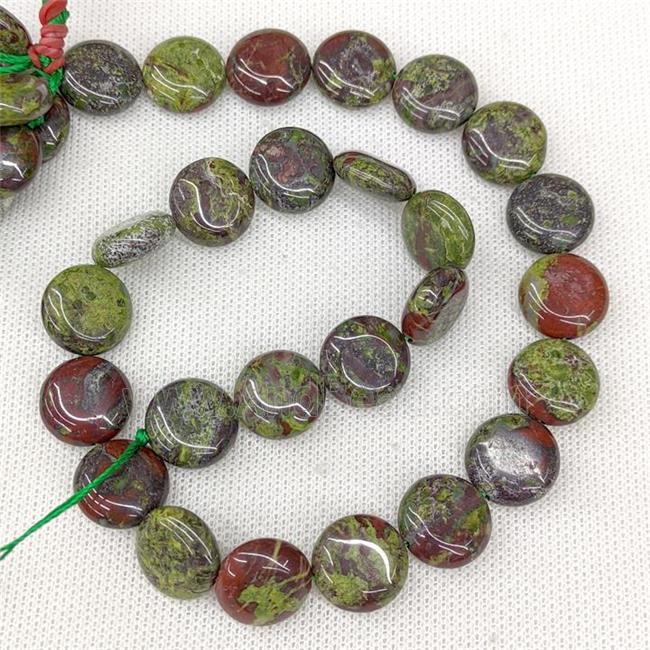 Natural Dragon Bloodstone Coin Beads Green Circle