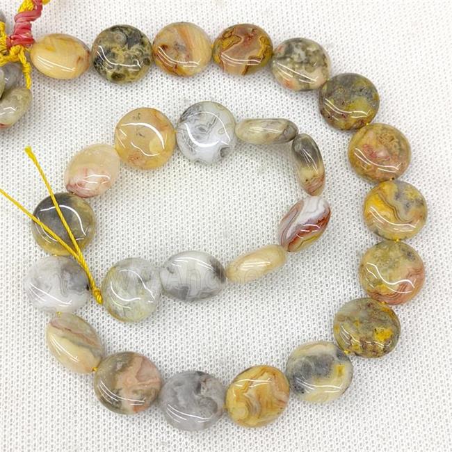 Natural Yellow Crazy Lace Agate Coin Beads Flat Circle
