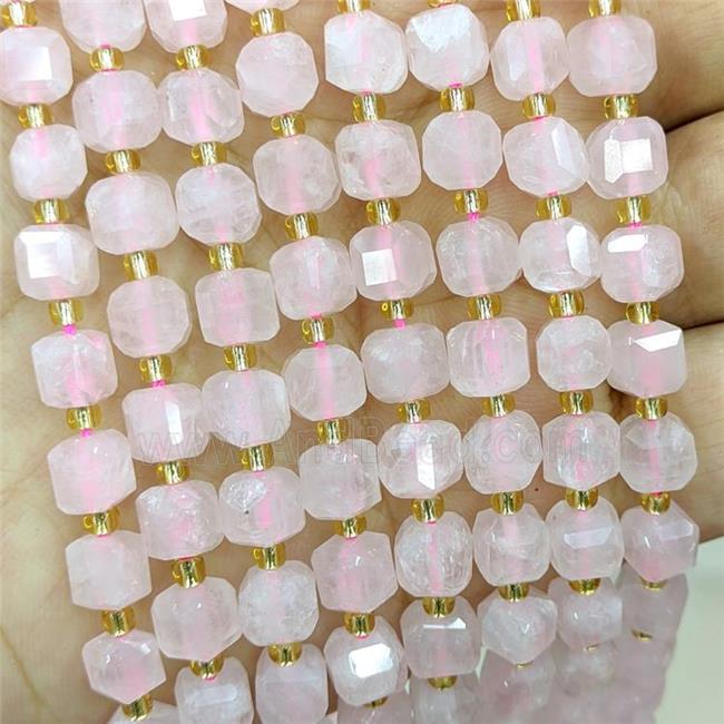 Natural Pink Rose Quartz Beads Faceted Cube