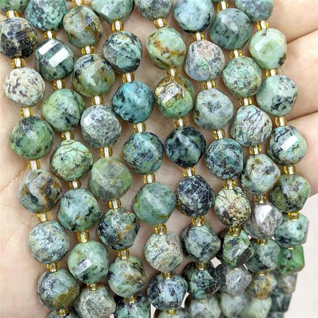 Natural Green African Turquoise Twist Beads S-Shape Faceted
