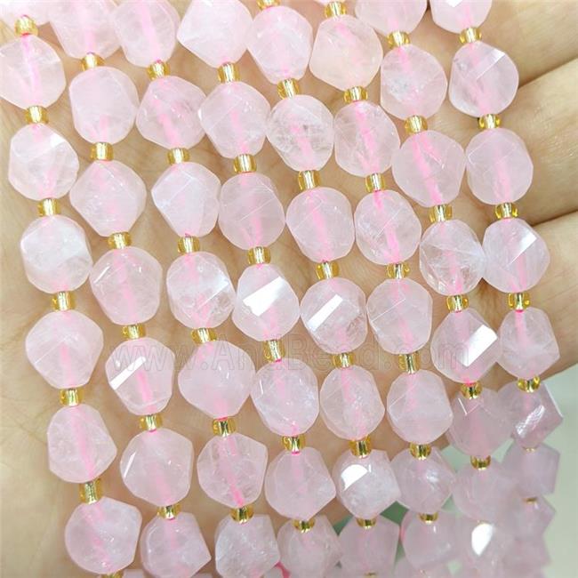 Natural Pink Rose Quartz Twist Beads S-Shape Faceted