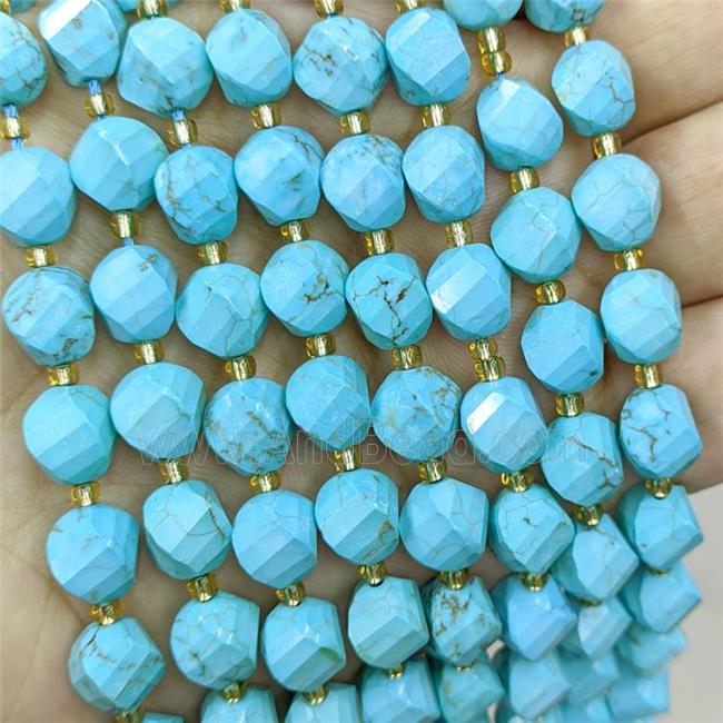 Magnesite Turquoise Twist Beads S-Shape Faceted Blue Dye
