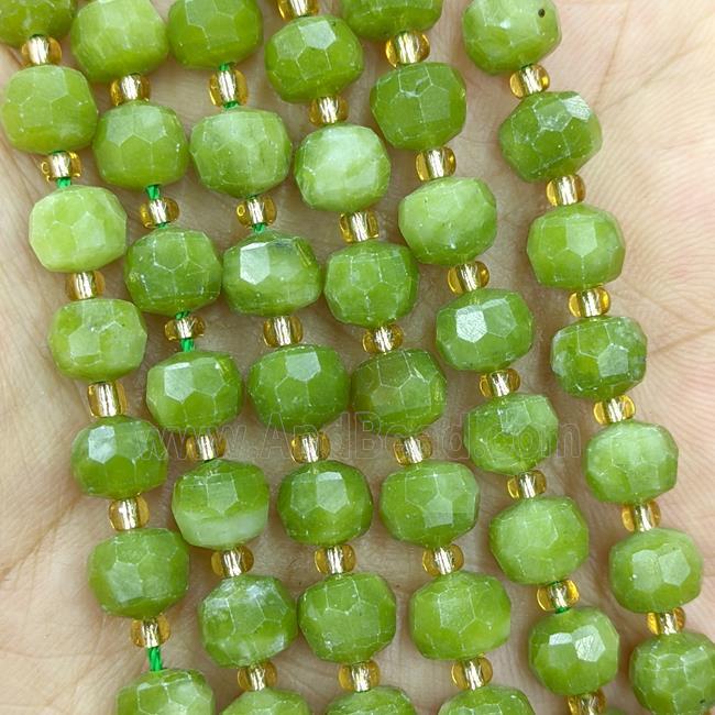 Natural Chinese Nephrite Jade Beads Faceted Rondelle Green