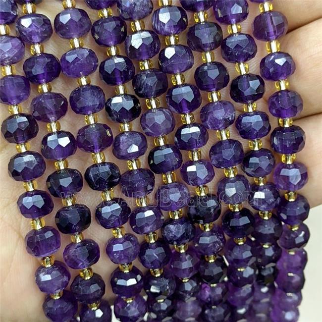 Natural Amethyst Beads Faceted Rondelle Purple