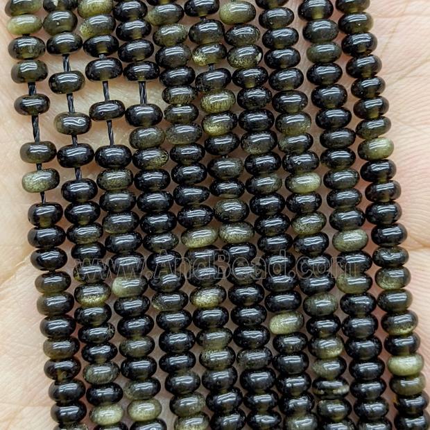 Natural Obsidian Beads Golden Flash Smooth Rondelle