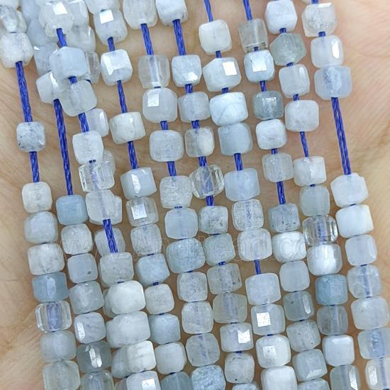 Natual Aquamarine Blue Faceted Cube