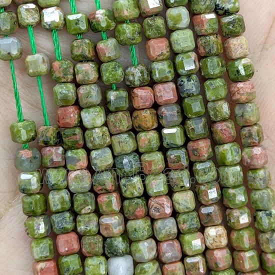 Natural Unakite Beads Green Faceted Cube