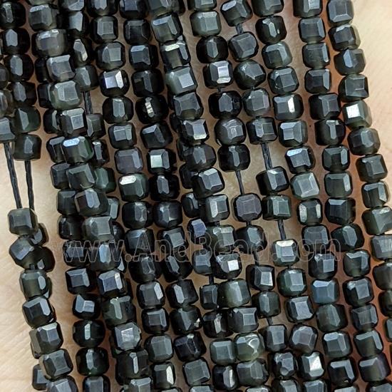 Natural Black Obsidian Beads Faceted Cube
