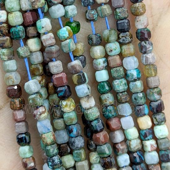 Natural Chrysocolla Beads Multicolor Faceted Cube