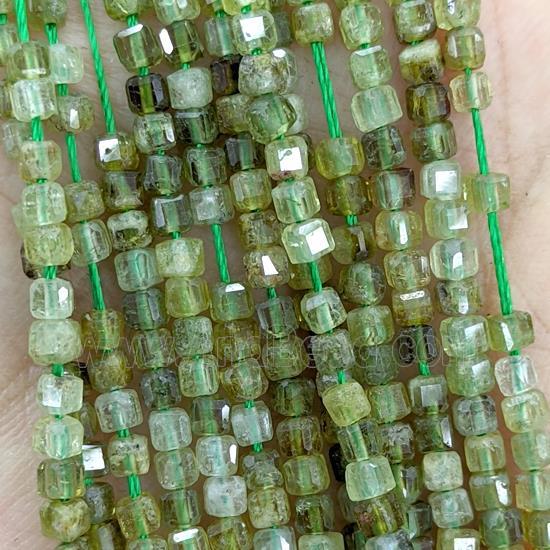 Natural Green Garnet Beads Faceted Cube