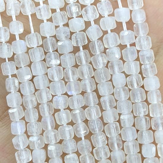 Natural White Moonstone Beads Faceted Cube