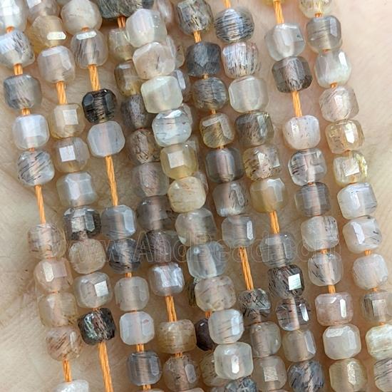 Natural Moonstone Beads Multicolor Faceted Cube