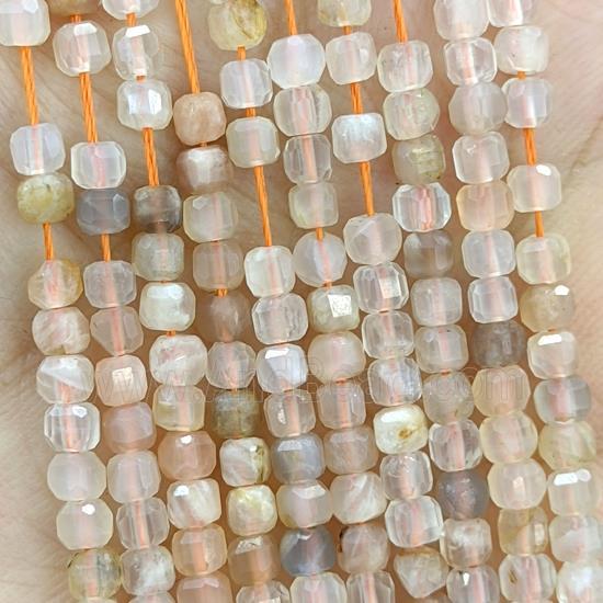 Natural Peach Moonstone Beads Faceted Cube