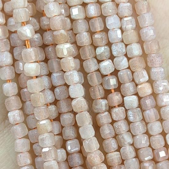 Natural Moonstone Beads Peach Faceted Cube