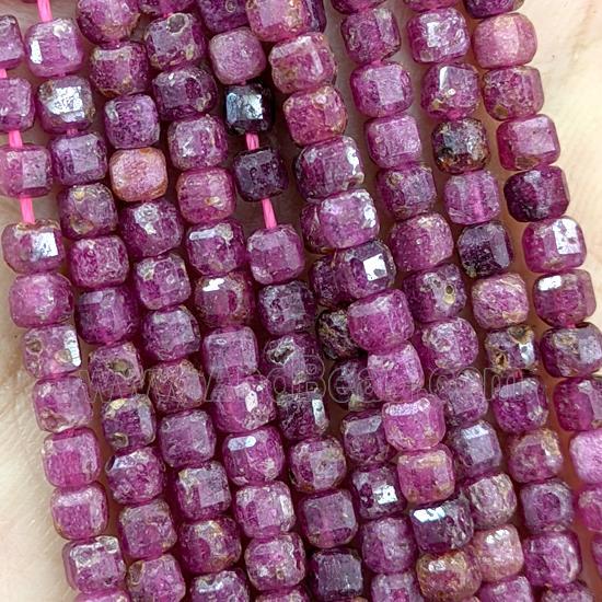 Natural Ruby Beads Red Dye Faceted Cube