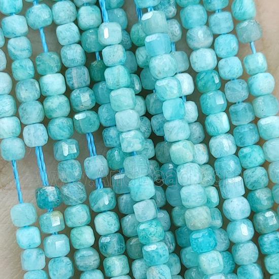 Natural Green Amazonite Beads Faceted Cube