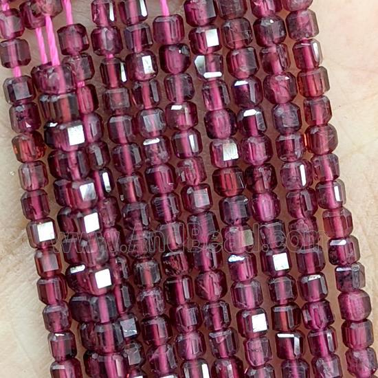 Natural Red Garnet Beads Faceted Cube