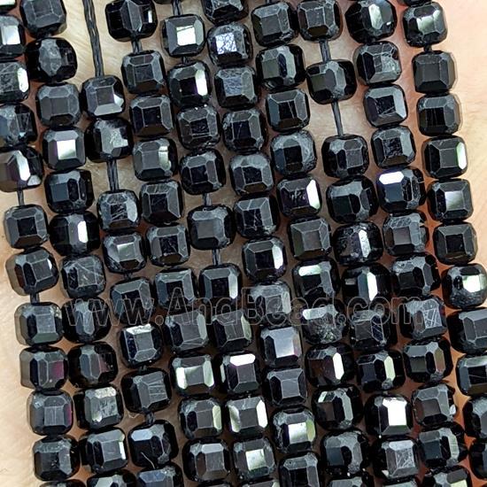 Natural Black Tourmaline Beads Faceted Cube