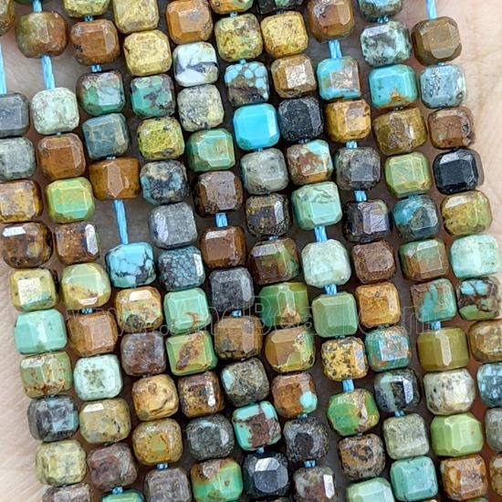 Natural Chinese Turquoise Beads Multicolor Faceted Cube