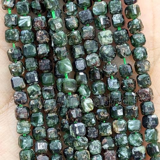 Natural Green Charoite Beads Faceted Cube