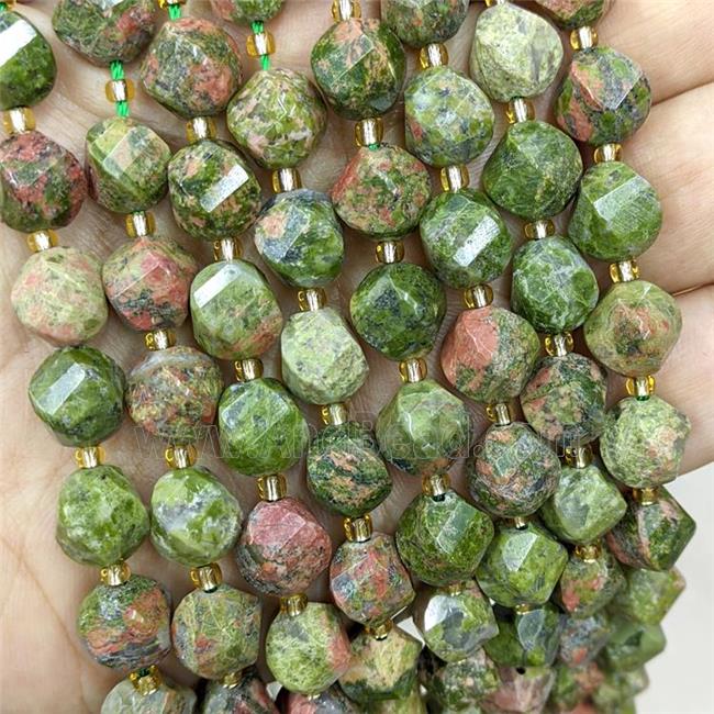 Natural Unakite Twist Beads S-Shape Faceted Green