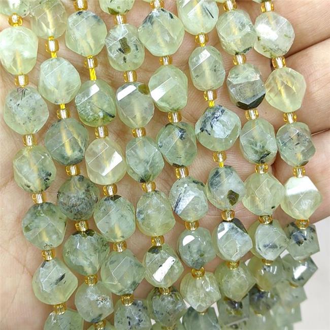 Natural Prehnite Twist Beads S-Shape Faceted Green
