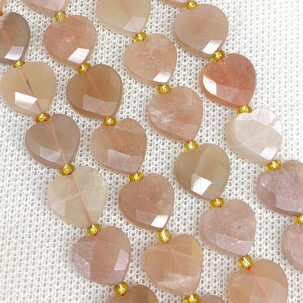 Natural Peach Moonstone Heart Beads Faceted
