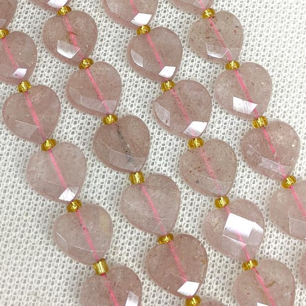 Natural Pink Strawberry Quartz Heart Beads Faceted